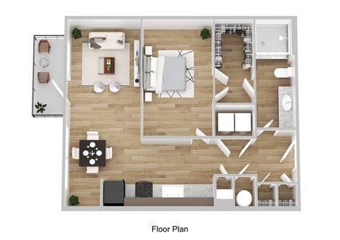 Floor plan for 1 bed, 1 bath, 607 sqft